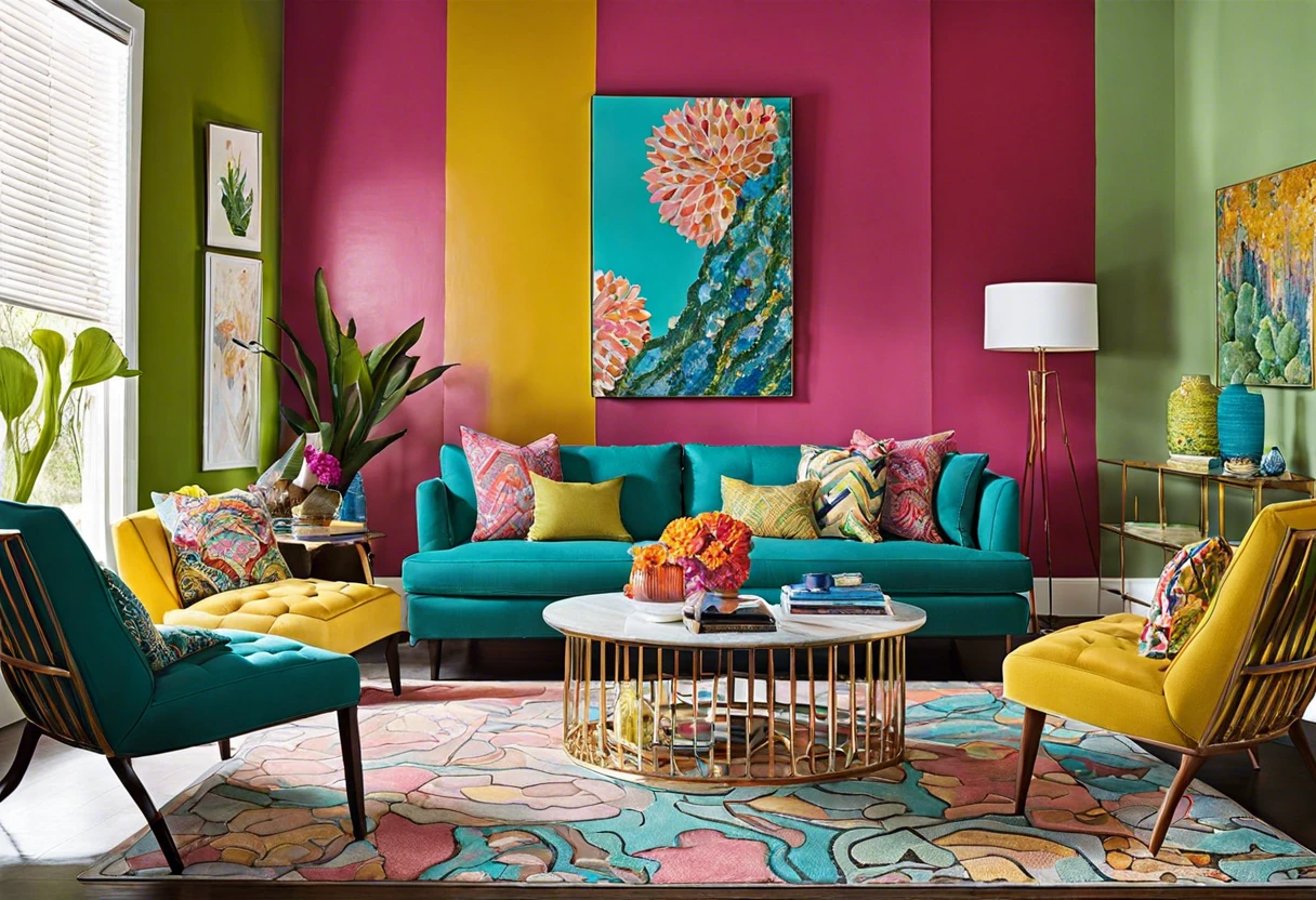 Vibrant living room showcasing a mix of colors and textures, ideal for discussing grout and paint mixing.