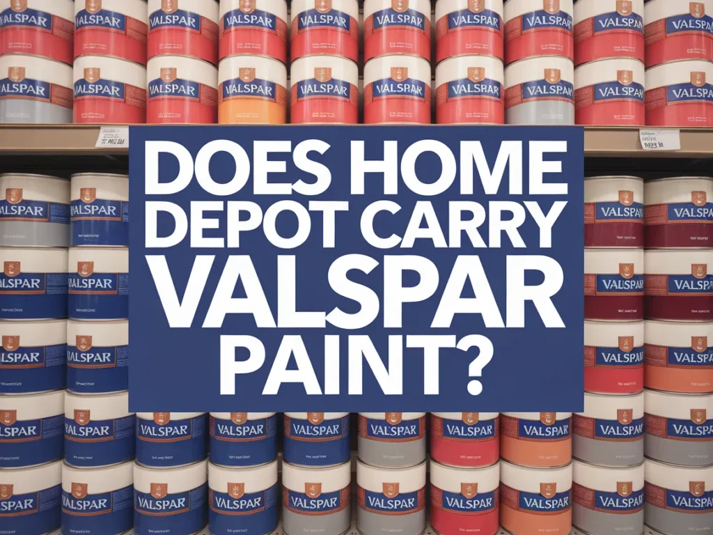 Display of Valspar paint cans at Home Depot store, showcasing color options for customers