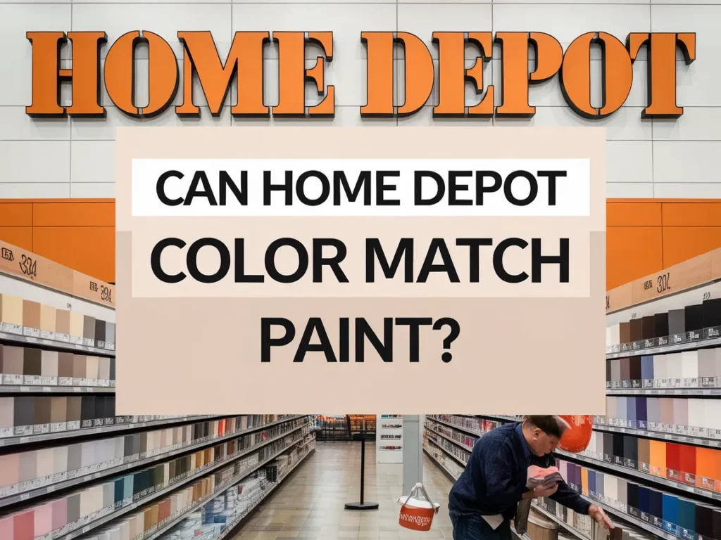 Home Depot aisle showcasing paint options for color matching services