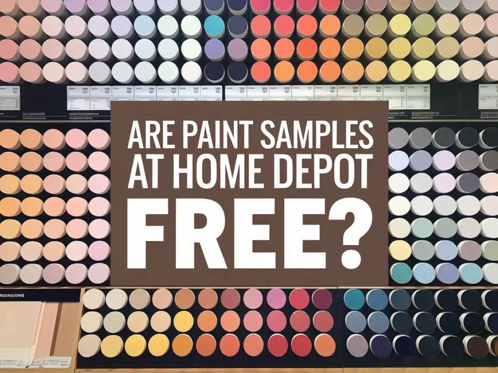 Colorful paint samples at Home Depot showcasing various shades and options.