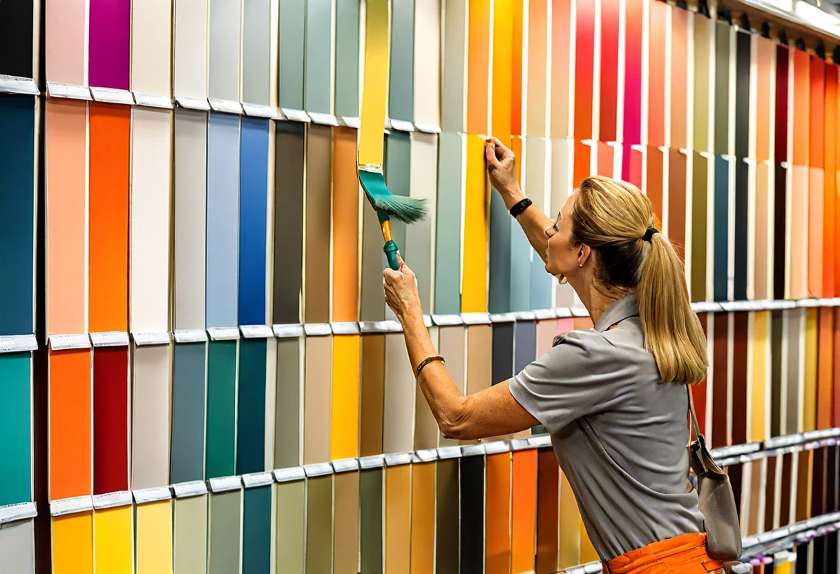 Woman selecting paint samples at Home Depot for free samples
