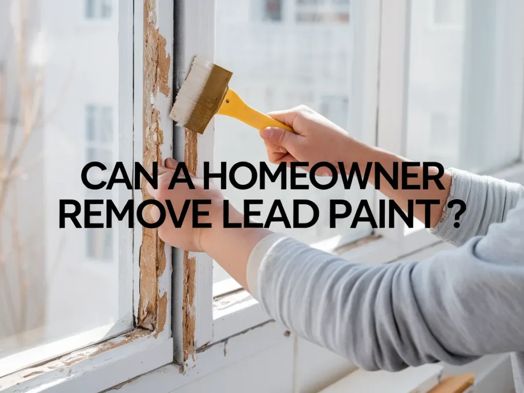 Homeowner using a scraper to remove lead paint from window frames