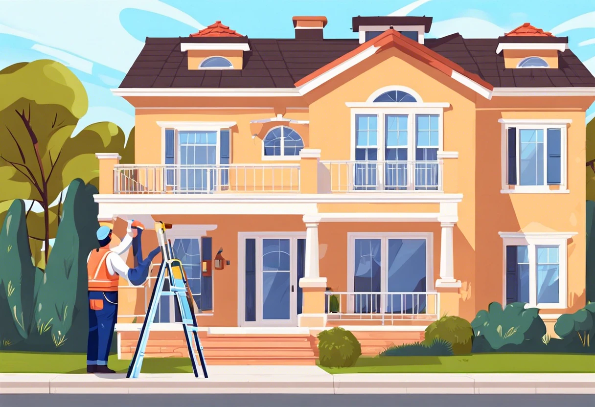 Illustration of a house exterior being painted, representing the average cost of painting a house.