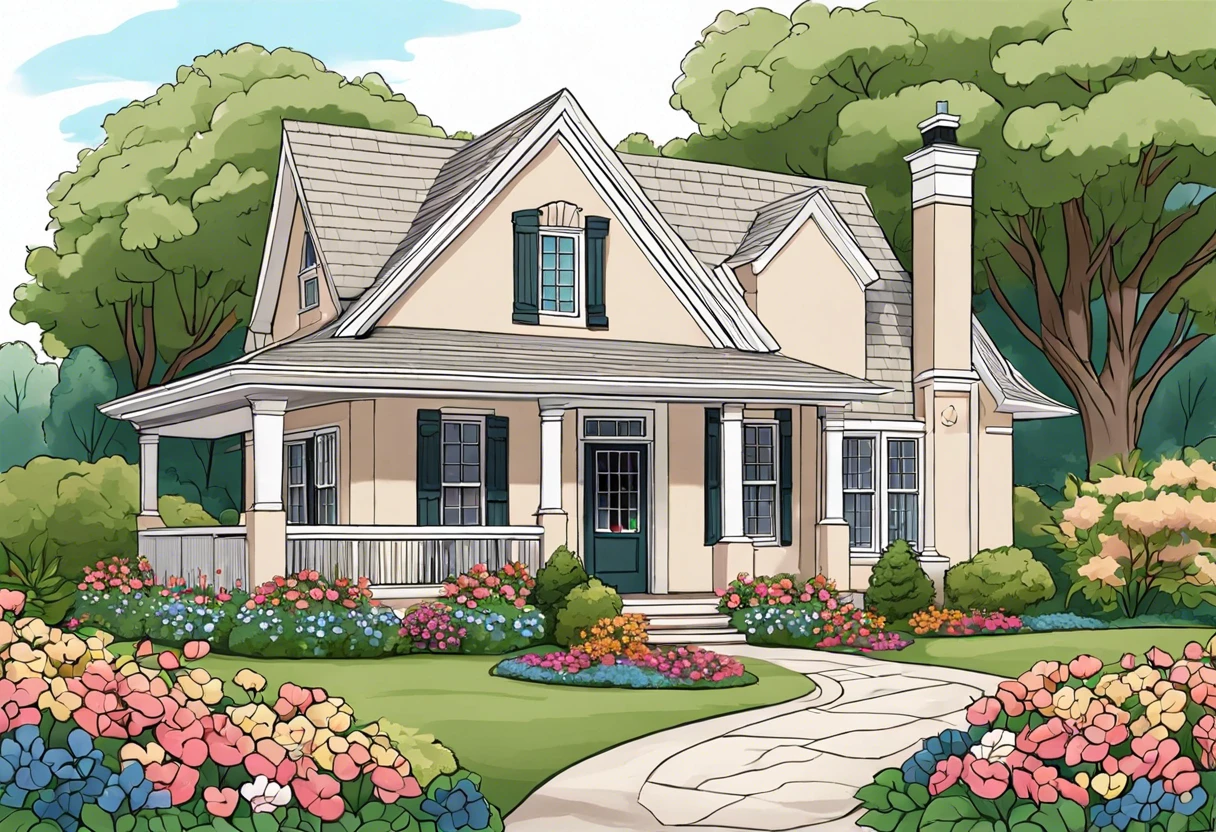 Beautiful house with blooming flowers and a light-colored foundation showcasing color options for house foundation painting.