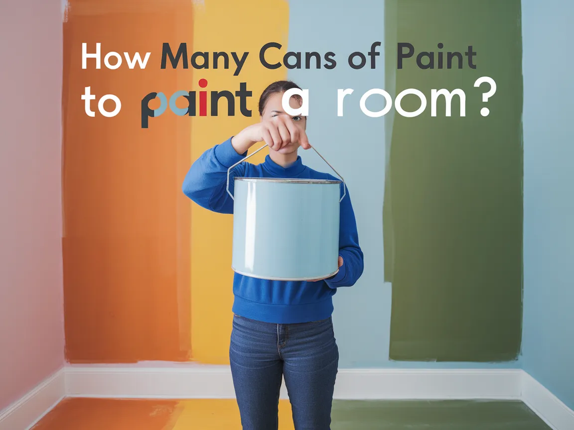 Person holding a paint can in a room with colorful walls, illustrating how many cans of paint to paint a room.