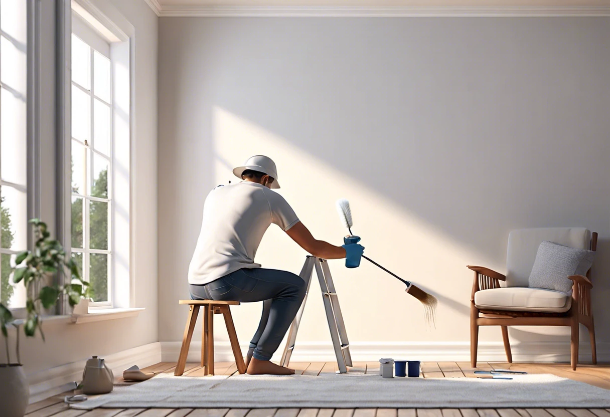 Person painting a wall with a roller and brush, illustrating the frequency of repainting.