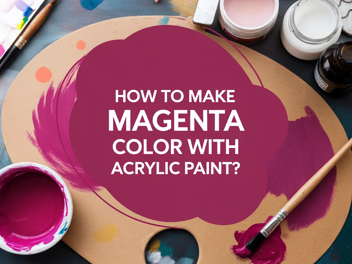 A vibrant magenta pigment displayed with various acrylic paint supplies, illustrating how to make magenta color with acrylic paint.