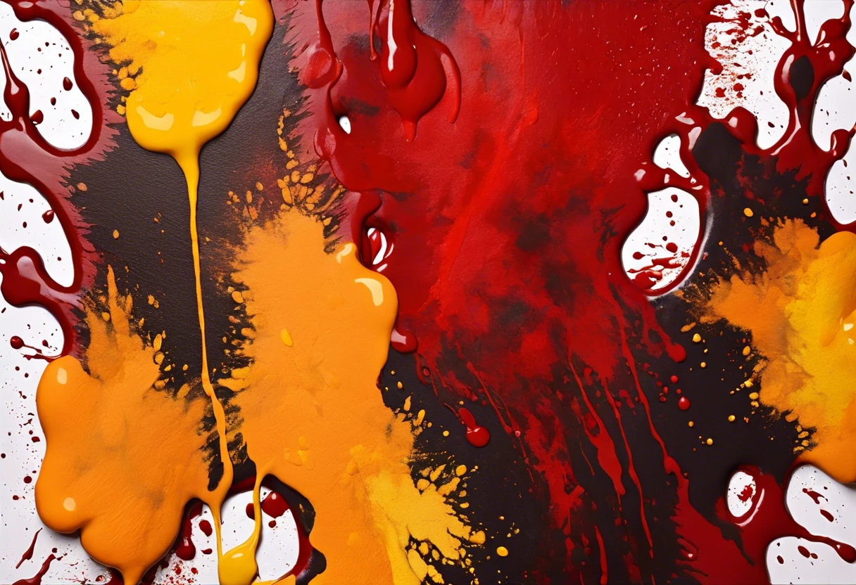 Mixing yellow and red paint to create orange paint