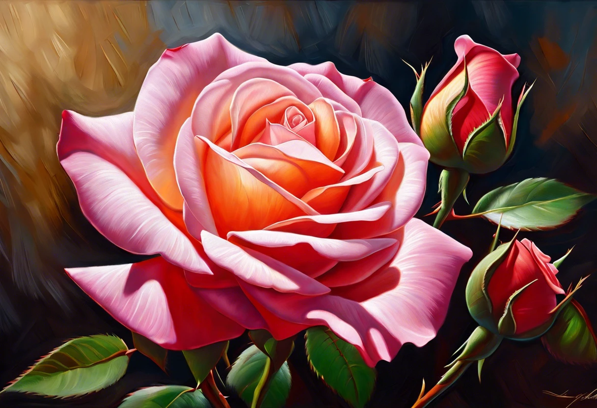 Beautifully painted oil rose with vibrant colors and intricate details.