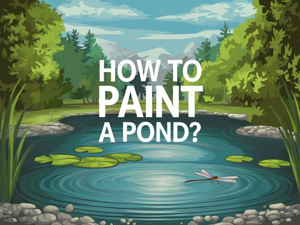 A serene pond scene with lily pads and a dragonfly, illustrating techniques on how to paint a pond.