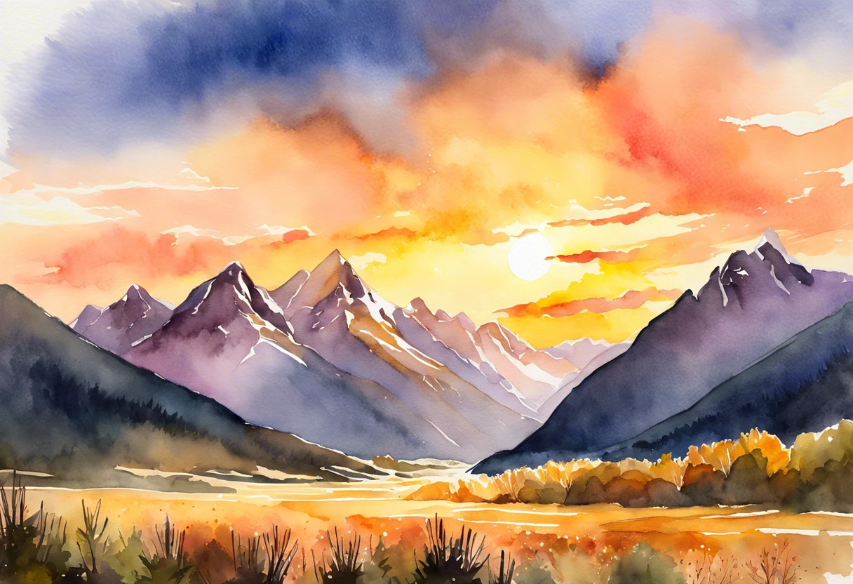 Beautiful sunrise painting demonstrating techniques for watercolor sunset skies.
