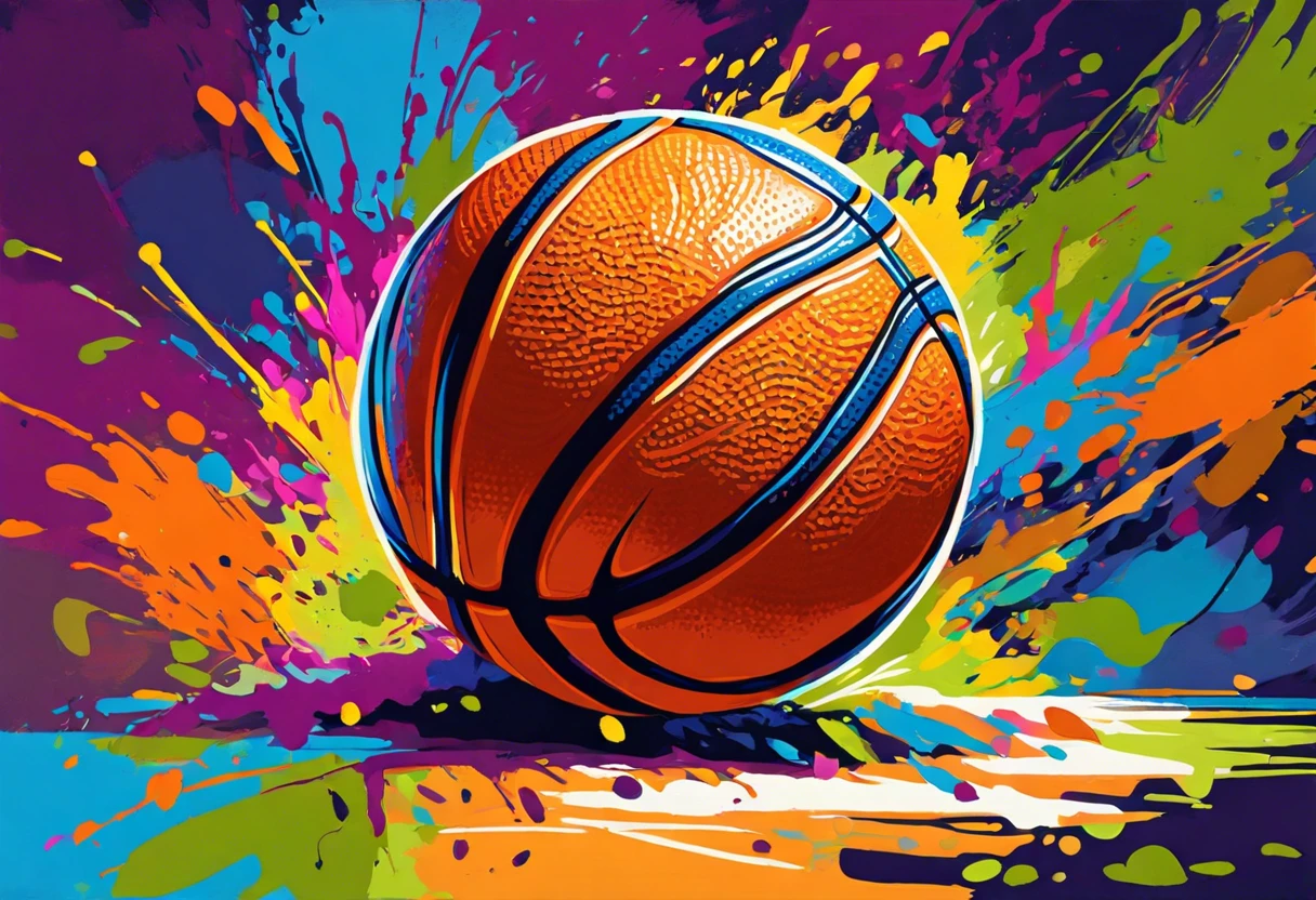 Vibrant painted basketball with colorful splashes for art enthusiasts