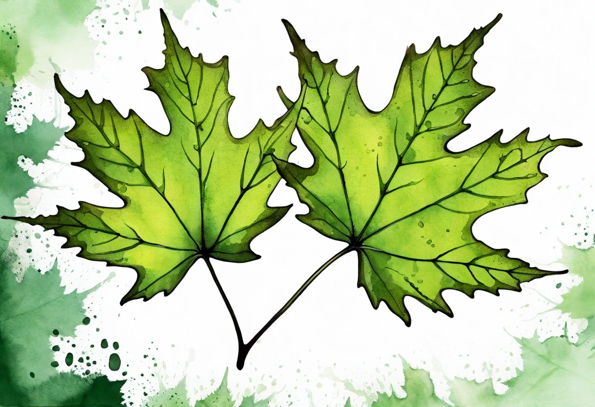 Illustration of green maple leaves for painting tutorial