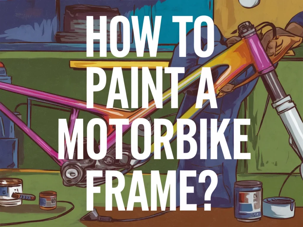 A person painting a motorbike frame in vibrant colors with paint cans nearby.