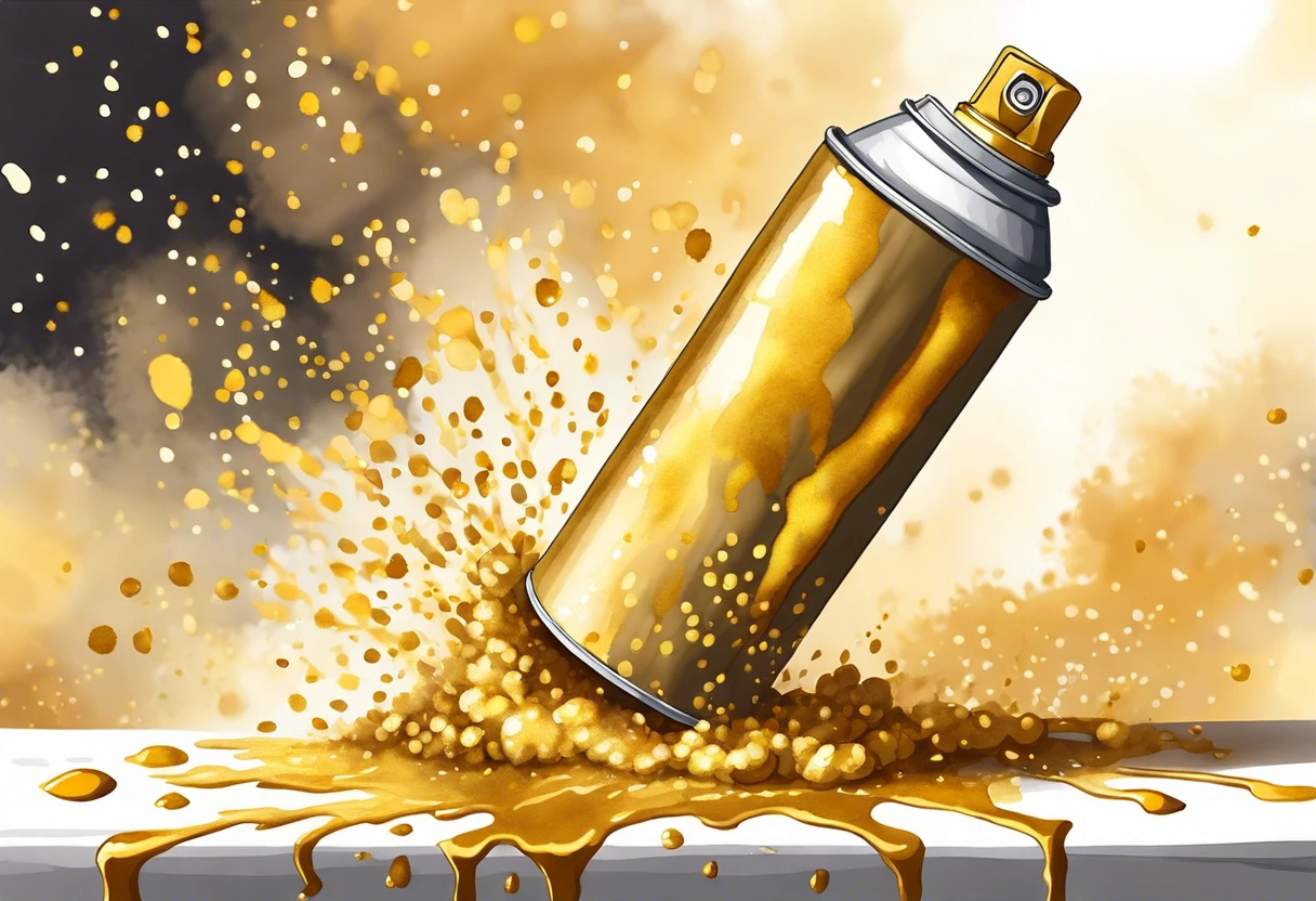 A spray can of gold paint splattering, illustrating the trend of huffing paint.