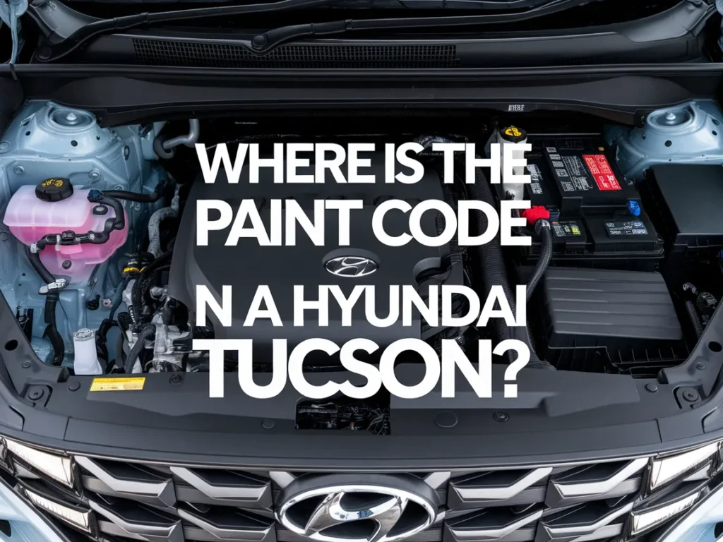 Engine bay of a Hyundai Tucson showing where to find the paint code
