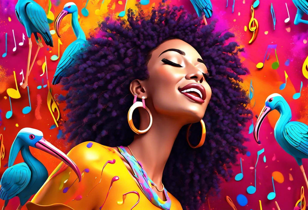 Colorful illustration depicting a joyful character enjoying music while painting in Ibis Paint.