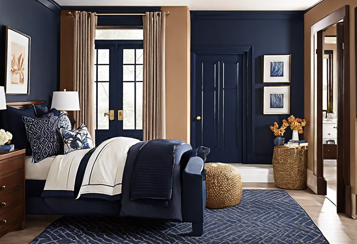 Well-decorated bedroom featuring interior doors painted in deep colors, showcasing color palette options for interior doors.