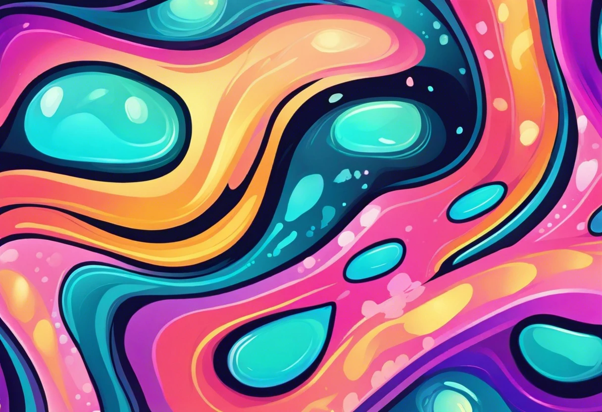 Colorful abstract design showcasing iridescent paint effects with vivid colors and fluid shapes.