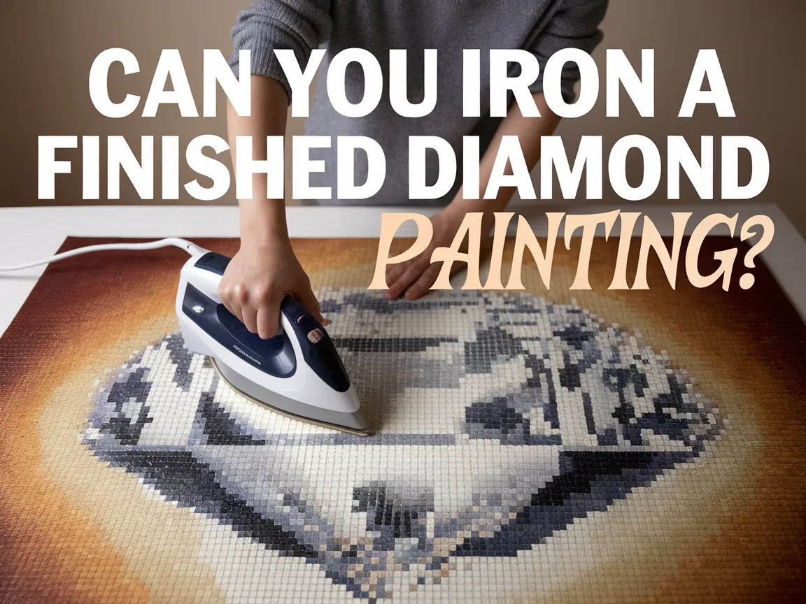 Person using an iron on a finished diamond painting to flatten the canvas.