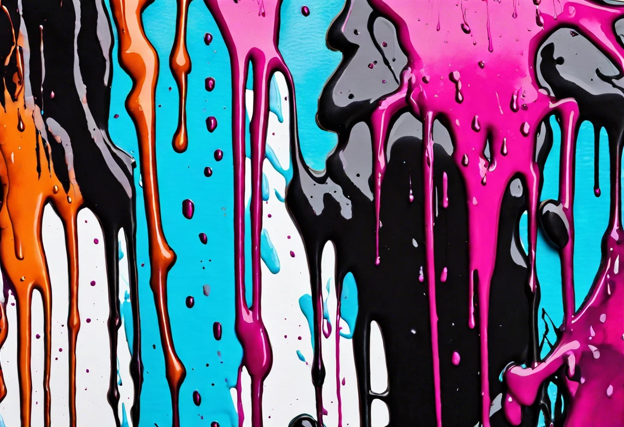 Close-up of Ironlak paint drips showcasing vibrant colors and texture, illustrating why Ironlak paint tends to drip more.