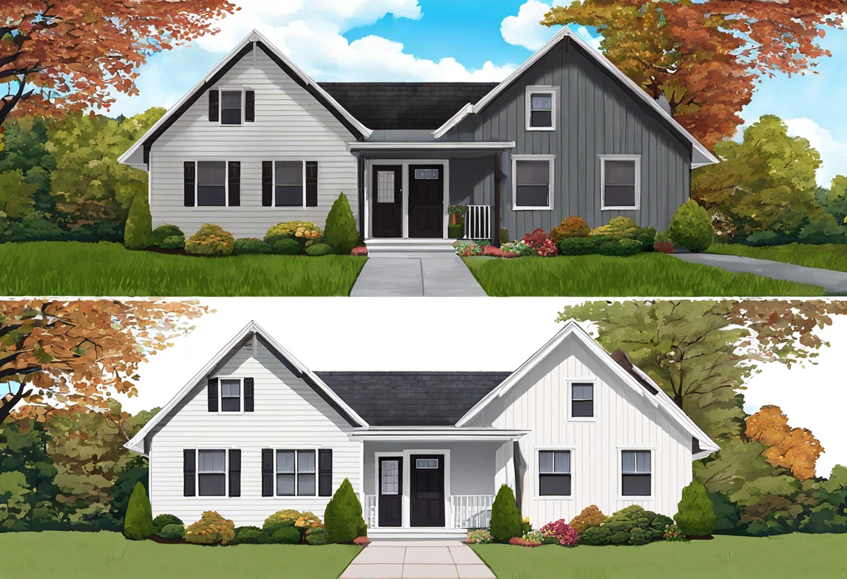 Before and after comparison of exterior house painted with Kilz paint