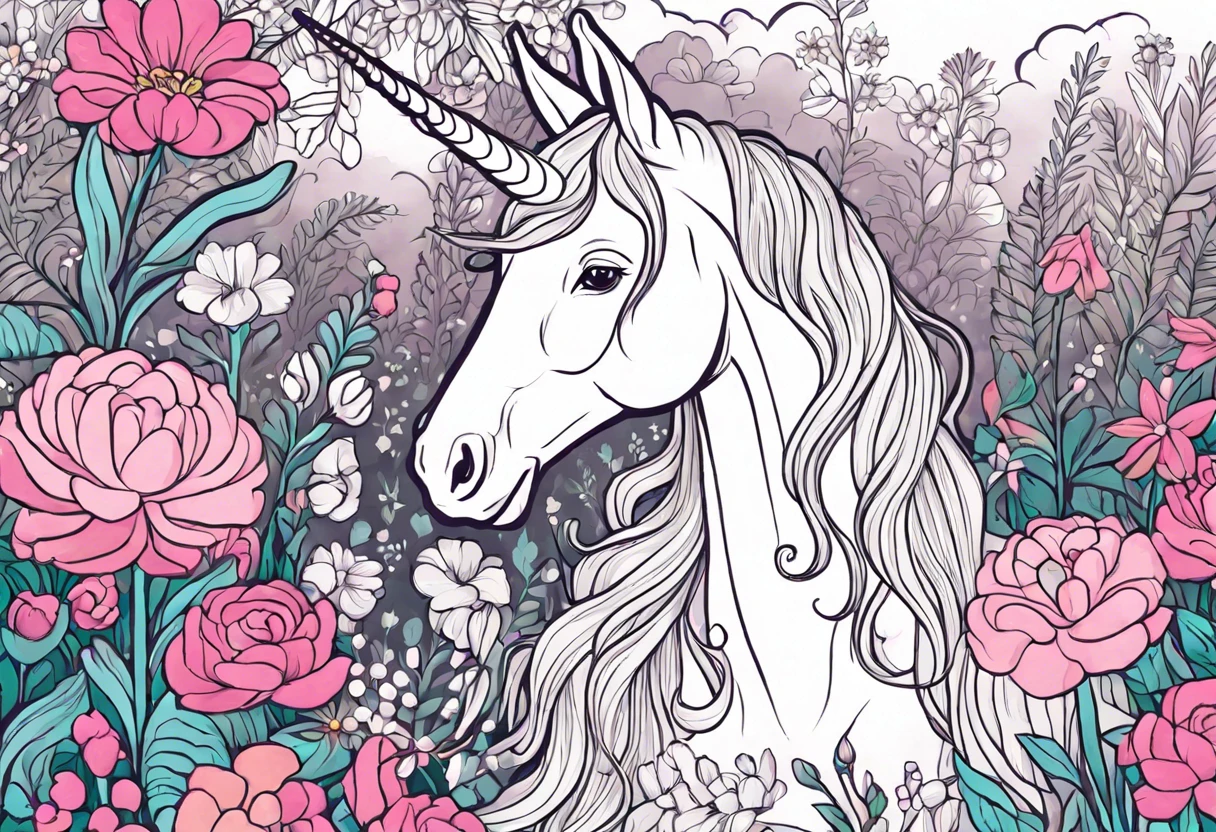 Artistic depiction of a unicorn surrounded by flowers, related to Lady with a Unicorn painting