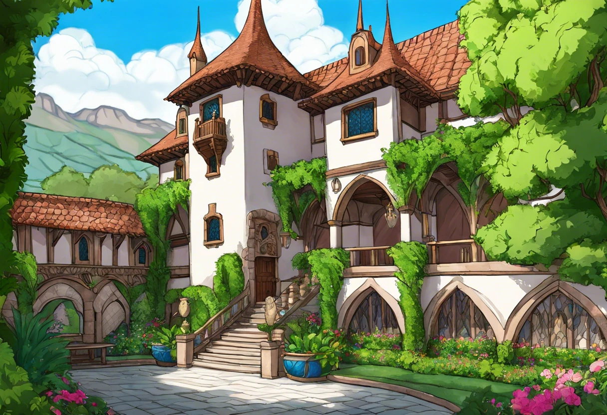 Illustration of the location believed to be where The Lady With A Unicorn was painted, featuring a beautiful garden and architecture.