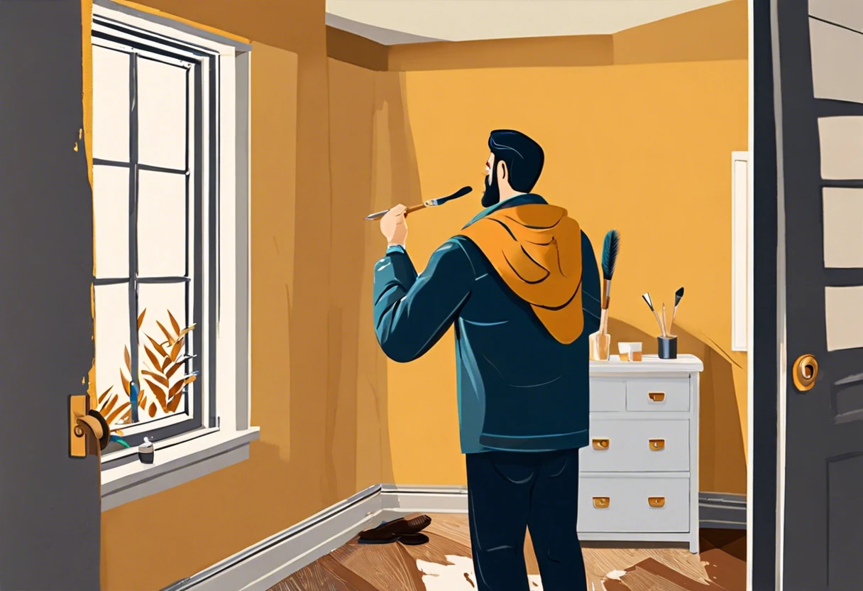 Man painting a rental room, illustrating the topic of whether landlords can charge tenants for paint expenses.