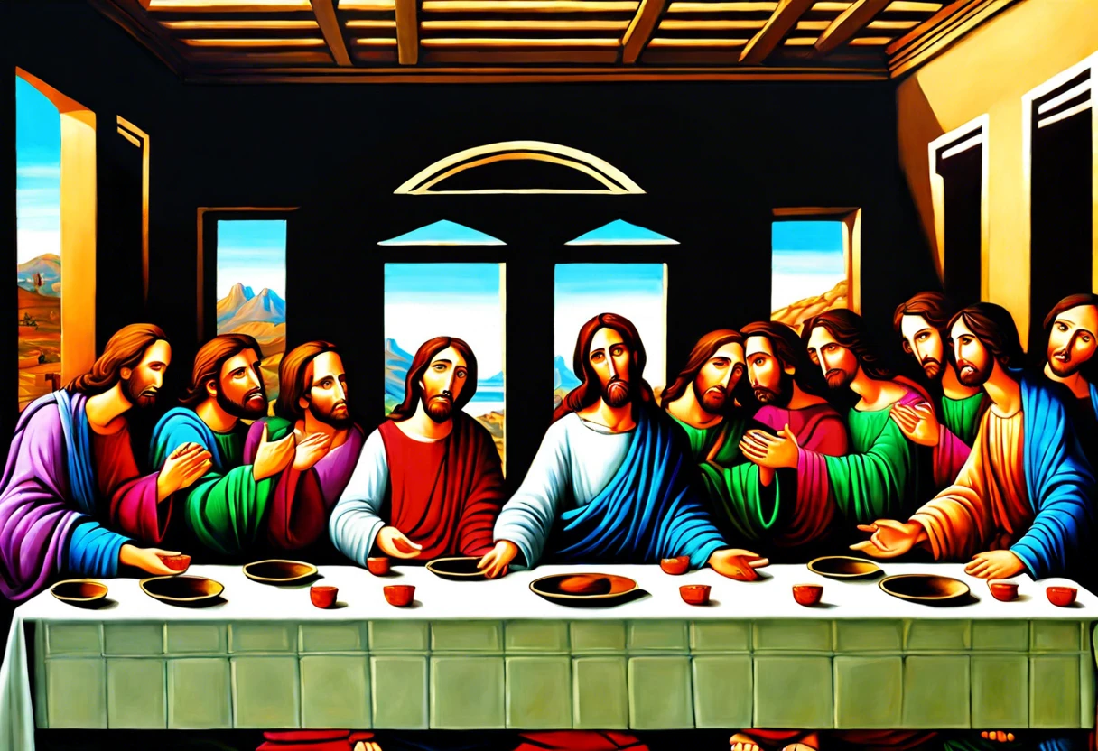 An artistic depiction of The Last Supper, highlighting its significance in religious history and art.