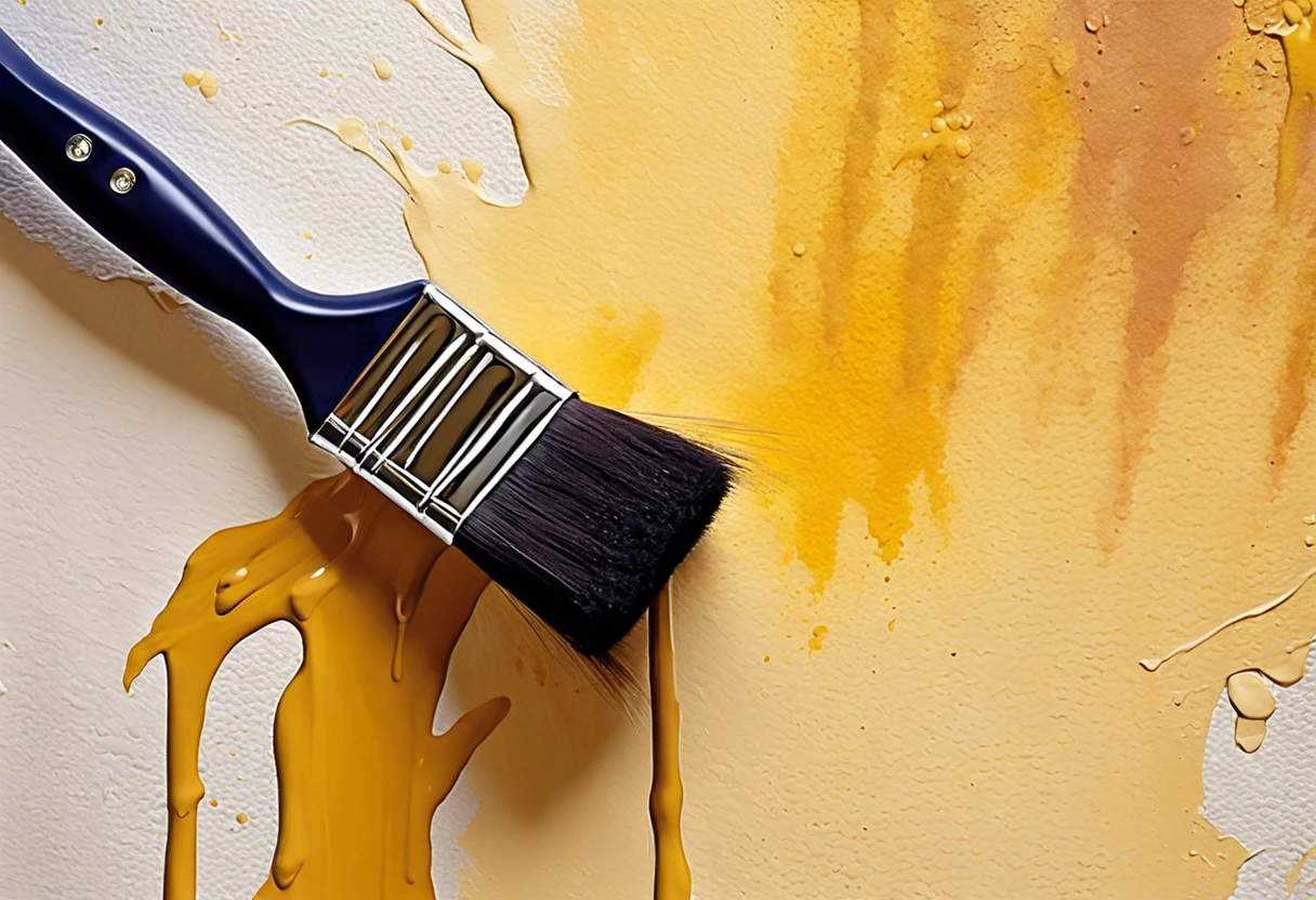 Brush applying latex paint over an oil-based primer on a wall