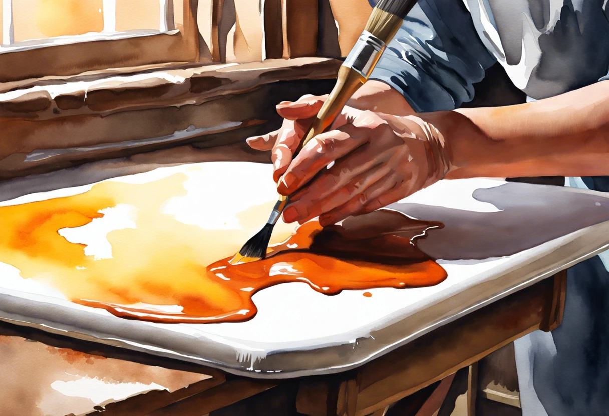 Image of a person applying oil-based primer on a surface, related to painting latex over oil-based primer.