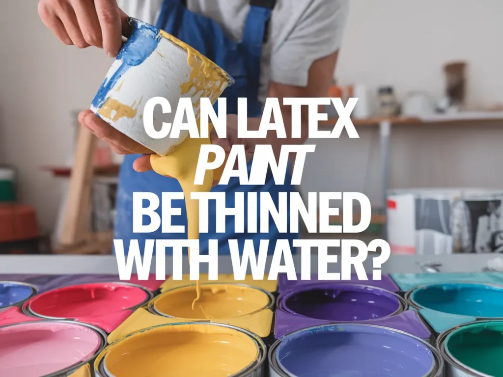 Person pouring yellow latex paint, questioning if latex paint can be thinned with water.