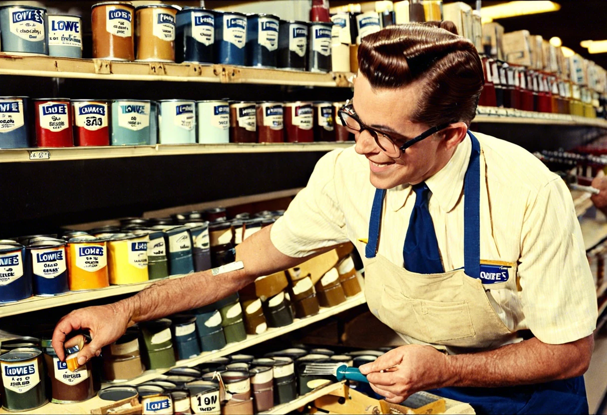 Sales associate at Lowes selecting paint colors for color matching