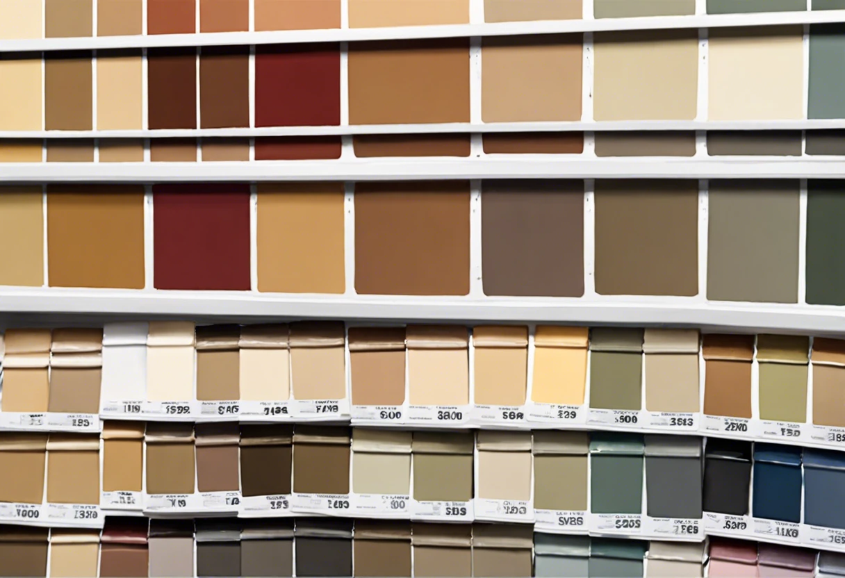 A display of paint color samples for matching at Lowes.