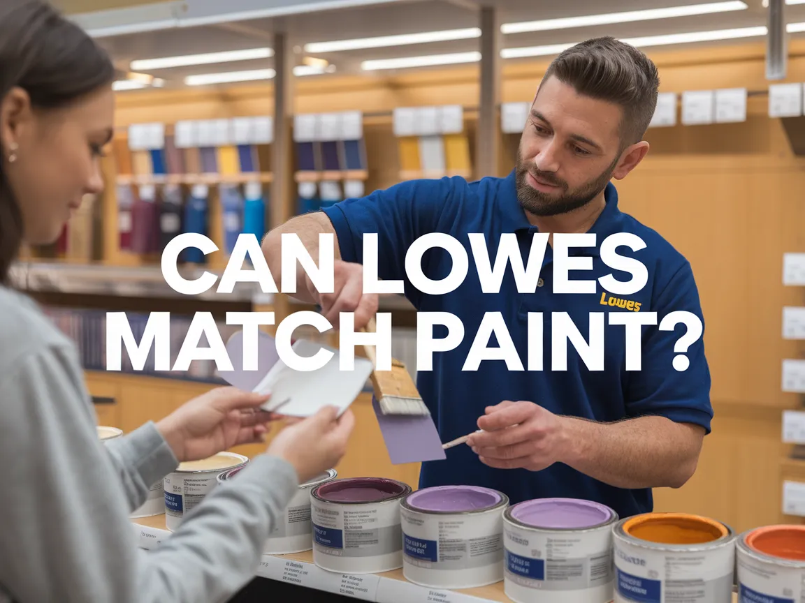 Employee at Lowes helping a customer match paint colors