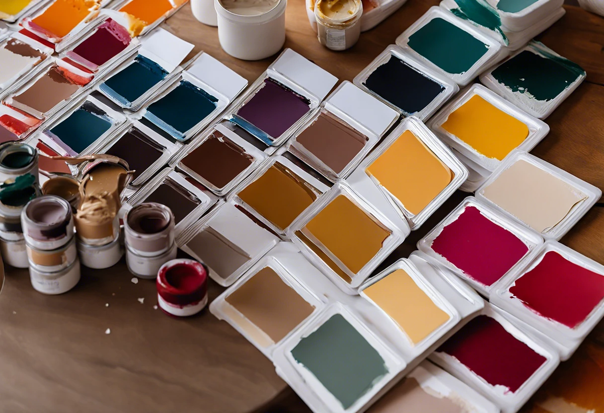 A variety of paint samples displayed, relevant to the question of returning paint samples to Lowe's.