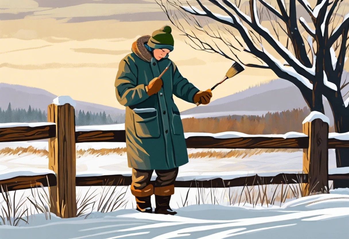 Person painting outdoors in winter conditions, demonstrating the lowest temperature for painting outside.