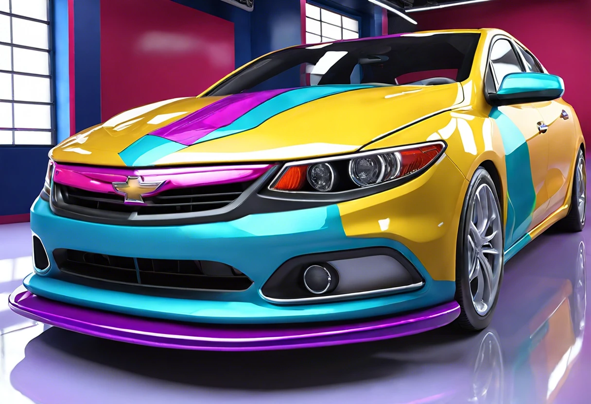 Colorful car showcasing a fresh bumper paint job from Maaco, highlighting the quality and options available.