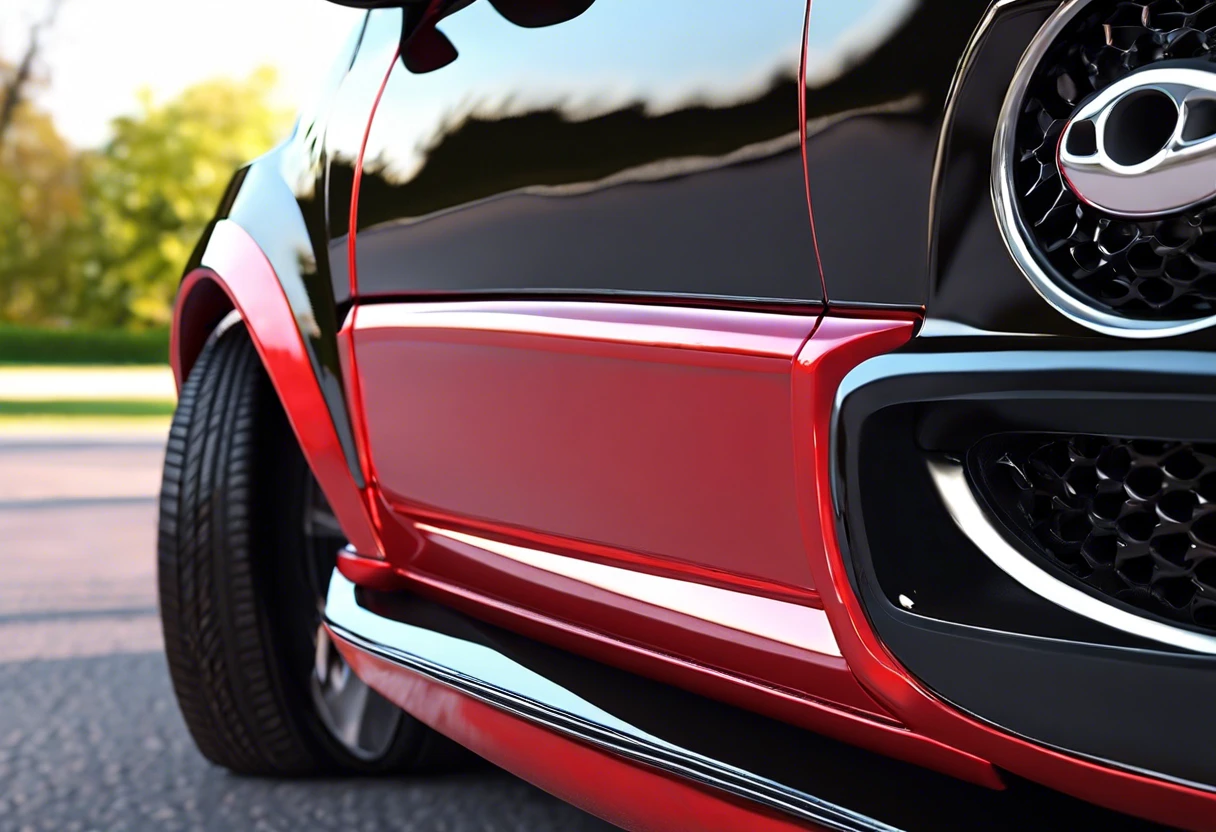 Close-up of a car's bumper showing paint quality, related to Maaco painting services