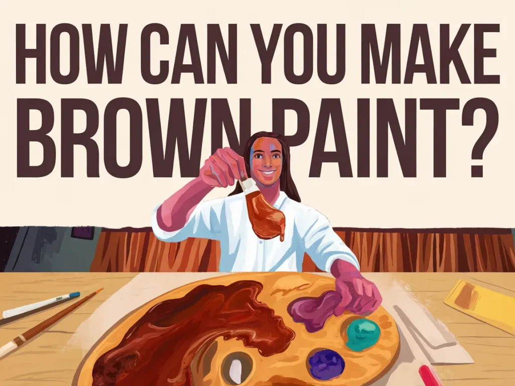 Person demonstrating how to make brown paint on a palette with various colors.