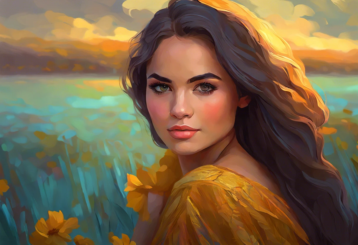 Woman with flowers in a vibrant landscape representing colors for paint matching.