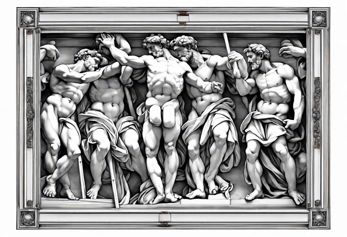 Detail of a fresco painting by Michelangelo in the Sistine Chapel, showcasing his intricate techniques and dynamic figures.