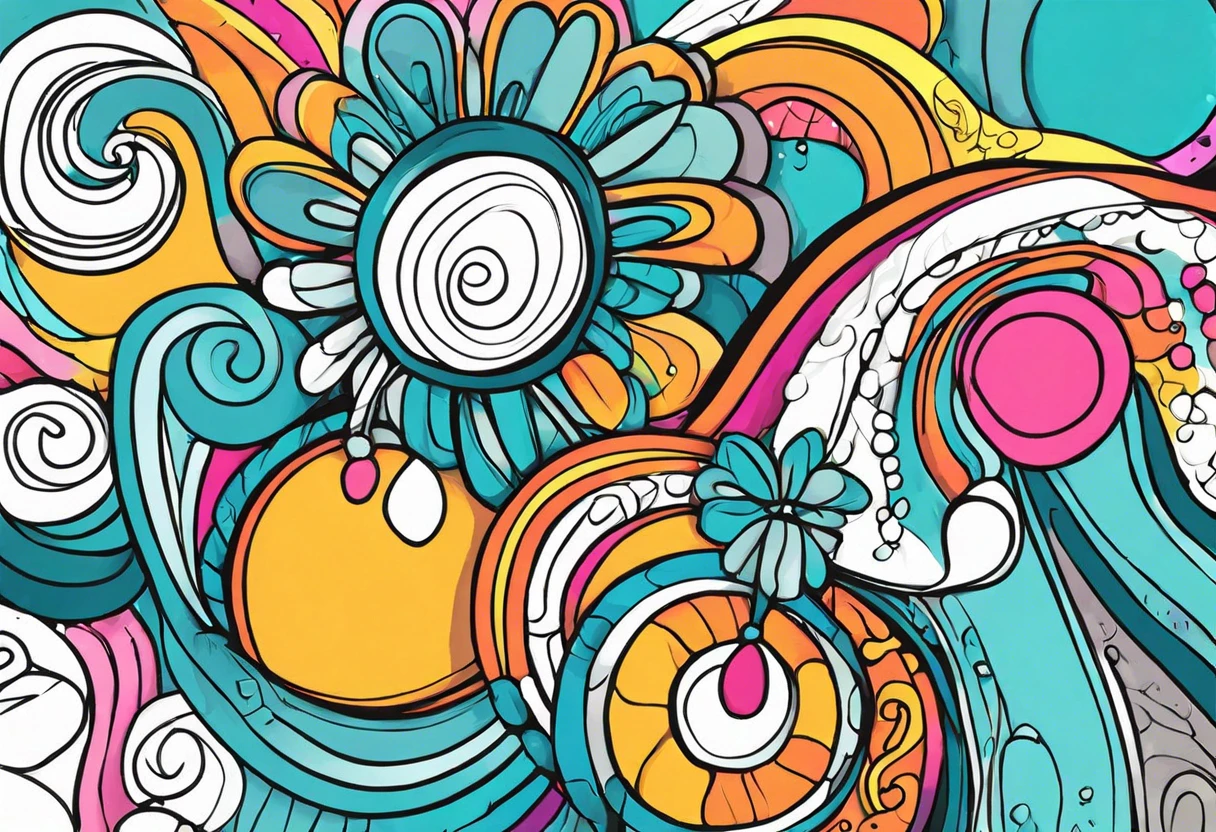Vibrant abstract vector illustration created with Microsoft Paint, showcasing colorful swirls and flowers.