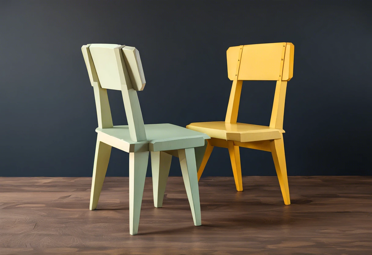 Two chairs, one light blue and one yellow, showcasing the aesthetic versatility of milk paint in furniture design.