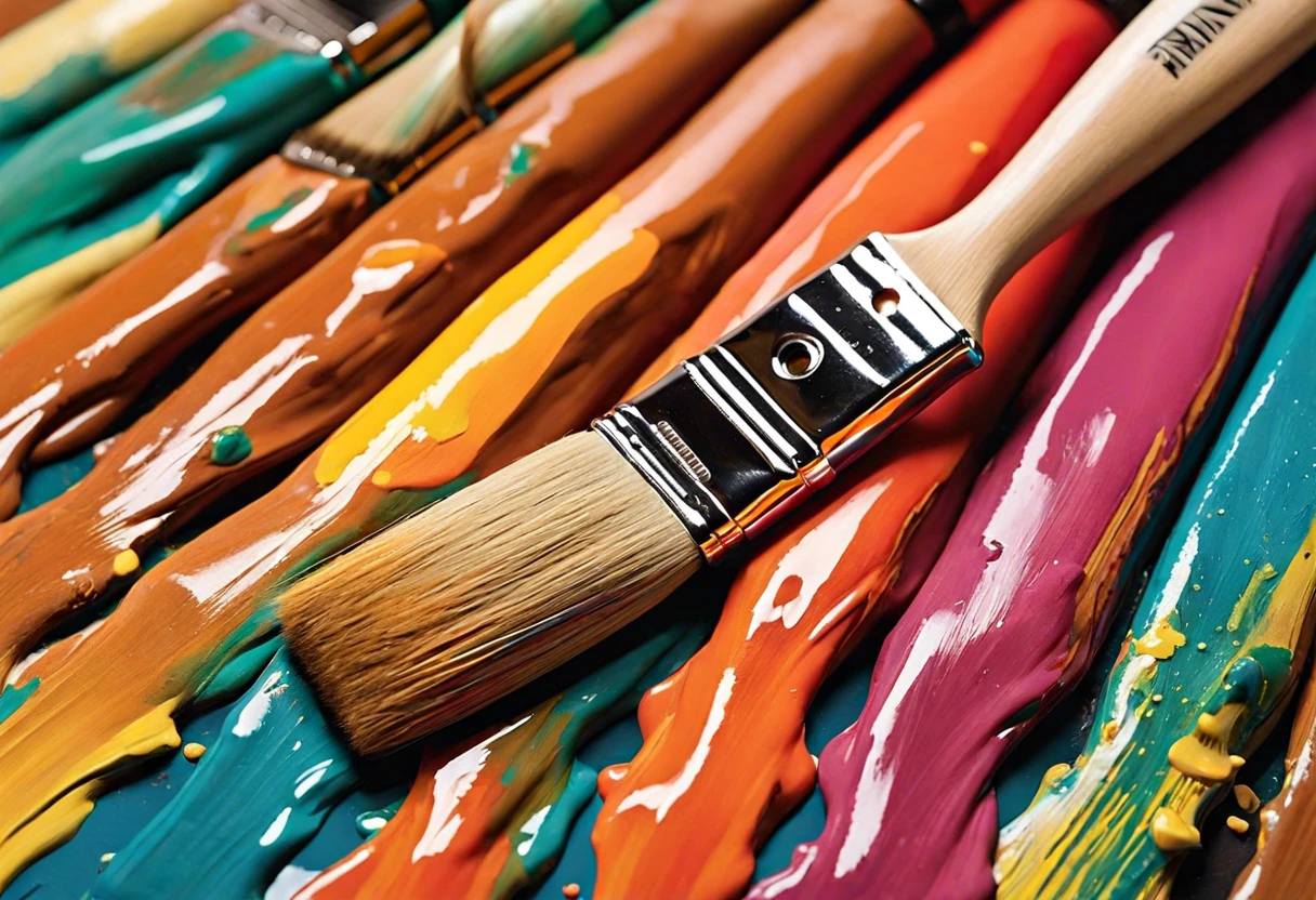 Colorful paint brushes with Minwax Polycrylic for finishing over painted surfaces