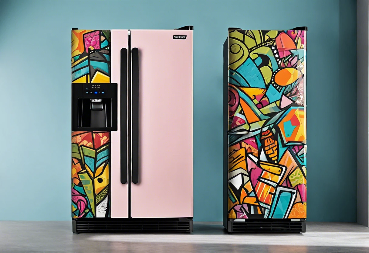 Colorful painted Minyou fridge showcasing creative designs and artistic flair.