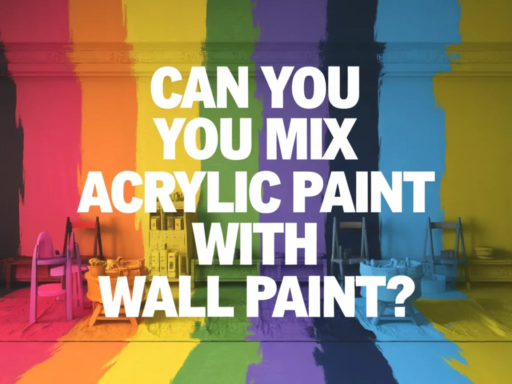 Colorful display questioning if acrylic paint can be mixed with wall paint, relevant to painting techniques.