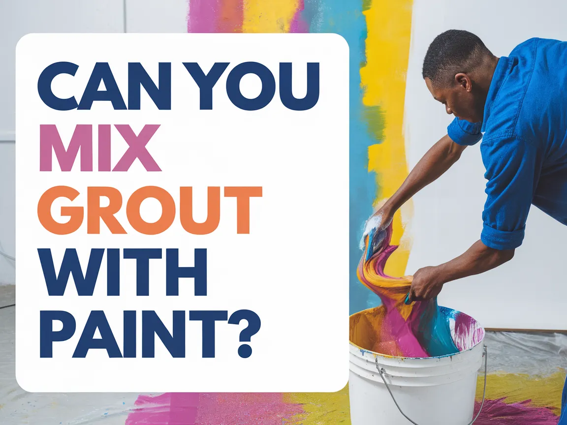 A person mixing paint into grout, illustrating the process of combining these two materials.