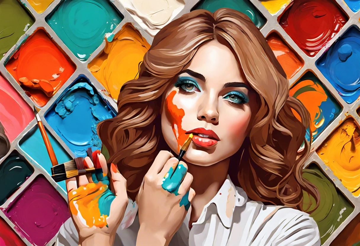 A woman with colorful paint on her face demonstrates mixing colors, exploring how to make white paint.